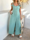 Devine Button Front Knotted Strap Wide Leg Jumpsuit - Your Second Look
