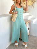 Devine Button Front Knotted Strap Wide Leg Jumpsuit - Your Second Look