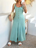Devine Button Front Knotted Strap Wide Leg Jumpsuit - Your Second Look