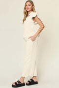 Double Take Texture Ruffle Short Sleeve Top and Drawstring Wide Leg Pants Set - Your Second Look