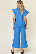 Double Take Texture Ruffle Short Sleeve Top and Drawstring Wide Leg Pants Set - Your Second Look