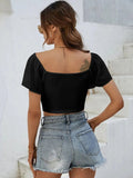 Drawstring Short Sleeve Crop Top - Your Second Look