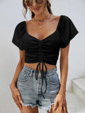 Drawstring Short Sleeve Crop Top - Your Second Look