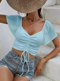 Drawstring Short Sleeve Crop Top - Your Second Look
