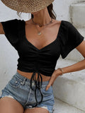 Drawstring Short Sleeve Crop Top - Your Second Look