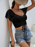 Drawstring Short Sleeve Crop Top - Your Second Look
