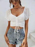 Drawstring Short Sleeve Crop Top - Your Second Look
