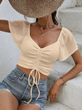 Drawstring Short Sleeve Crop Top - Your Second Look