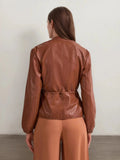 Drawstring Zip Up Leather Jacket - Your Second Look