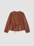Drawstring Zip Up Leather Jacket - Your Second Look