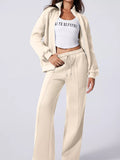 Drop Shoulder Zip Up Jacket and Drawstring Pants Set - Your Second Look