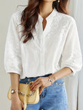 Embroidered Eyelet Button Up Shirt - Your Second Look