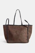 Fame Suede Tote Faux Leather Trim Shoulder Strap - Your Second Look