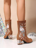 Floral Embroidered Block Heel Boots - Your Second Look
