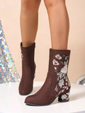 Floral Embroidered Block Heel Boots - Your Second Look