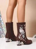 Floral Embroidered Block Heel Boots - Your Second Look
