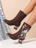 Floral Embroidered Block Heel Boots - Your Second Look