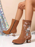 Floral Embroidered Block Heel Boots - Your Second Look