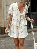 Floral Print Tie - Front Top and Shorts Set - Your Second Look