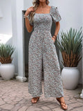 Floral Smocked Square Neck Puff Sleeve Jumpsuit - Your Second Look