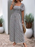 Floral Smocked Square Neck Puff Sleeve Jumpsuit - Your Second Look