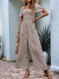 Floral Smocked Square Neck Puff Sleeve Jumpsuit - Your Second Look
