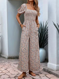 Floral Smocked Square Neck Puff Sleeve Jumpsuit - Your Second Look