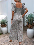Floral Smocked Square Neck Puff Sleeve Jumpsuit - Your Second Look