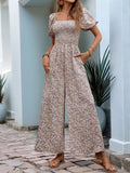 Floral Smocked Square Neck Puff Sleeve Jumpsuit - Your Second Look