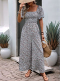 Floral Smocked Square Neck Puff Sleeve Jumpsuit - Your Second Look