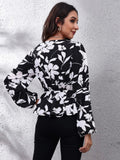 Floral V - Neck Balloon Sleeve Peplum Blouse - Your Second Look