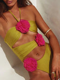 Flower Cutout Halter Neck One - Piece Swimwear - Your Second Look