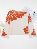 Flower Pattern Wide Sleeve Baggy Sweater - Your Second Look