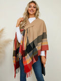 Fringe Contrast Plaid Poncho - Your Second Look