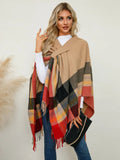 Fringe Contrast Plaid Poncho - Your Second Look