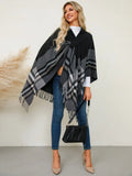 Fringe Contrast Plaid Poncho - Your Second Look