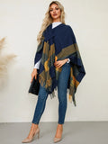 Fringe Contrast Plaid Poncho - Your Second Look