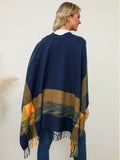 Fringe Contrast Plaid Poncho - Your Second Look