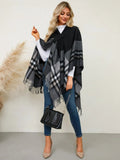 Fringe Contrast Plaid Poncho - Your Second Look