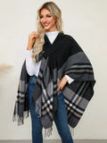 Fringe Contrast Plaid Poncho - Your Second Look