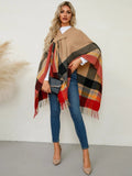Fringe Contrast Plaid Poncho - Your Second Look