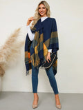 Fringe Contrast Plaid Poncho - Your Second Look