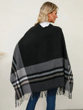 Fringe Contrast Plaid Poncho - Your Second Look