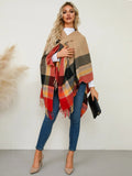 Fringe Contrast Plaid Poncho - Your Second Look