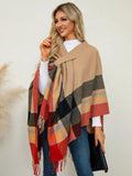 Fringe Contrast Plaid Poncho - Your Second Look