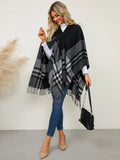 Fringe Contrast Plaid Poncho - Your Second Look