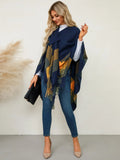Fringe Contrast Plaid Poncho - Your Second Look