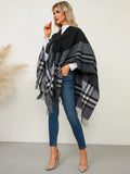 Fringe Contrast Plaid Poncho - Your Second Look
