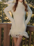 Fringe Turtleneck Long Sleeve Sweater Dress - Your Second Look