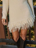 Fringe Turtleneck Long Sleeve Sweater Dress - Your Second Look